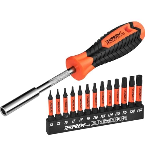 Long Torx Bit Set with Magnetic Bit Driver,TEKPREM 13-Piece Security Torx Screwdriver Bit Set with 2 inch T4 T5 T6 T7 T8 T9 T10 T15 T20 T25 T27 T30 T40 Tamper Resistant - Image 1