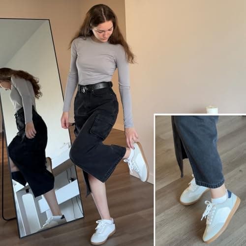 JENN ARDOR Womens Retro Fashion Sneakers Casual Walking Shoes Classic Non-Slip Comfort Dress Skate Shoes Size 8.5 White/Navy - Thumbnail 2