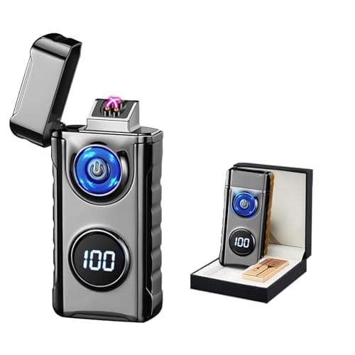 BABOBIU Electric Lighters Rechargeable Windproof Double Arc Lighter with LED Light Power Display Cool Lighters for Men USB Lighter for Candles Fireworks Outdoor Camping Gifts (Black) - Image 1