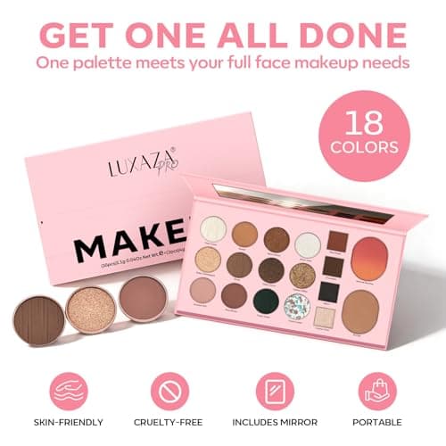 LUXAZA PRO 5-in-1 Backed Eyeshadow Makeup Palette with Blush Bronzer Highlighter, Natural Nude Eye Shadow Palettes 18 Colors Matte Shimmer Glitter Tone Long Lasting Smudge-Proof, Ideal Gifts for Women - Thumbnail 2