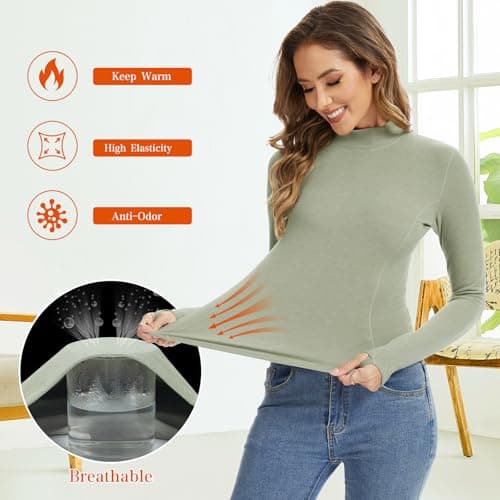 Thermal Shirts for Women Long Sleeve Fleece Tops Running Workout Compression Base Layer Cold Weather for Ski - Thumbnail 4