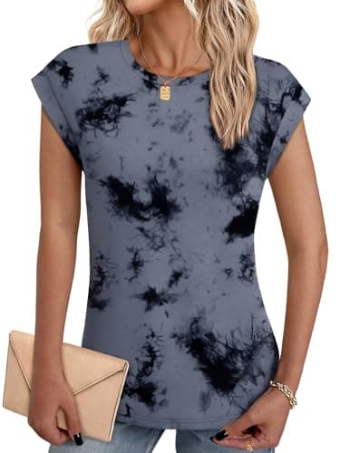 NORACORA Floral Tops for Women Summer Outfits 2026 Comfy Crew Neck T Shirts Chic Hawaiian Outfits Women Blouses Dressy Casual Spring Colored Shirts Dark Grey Print XL - Image 1