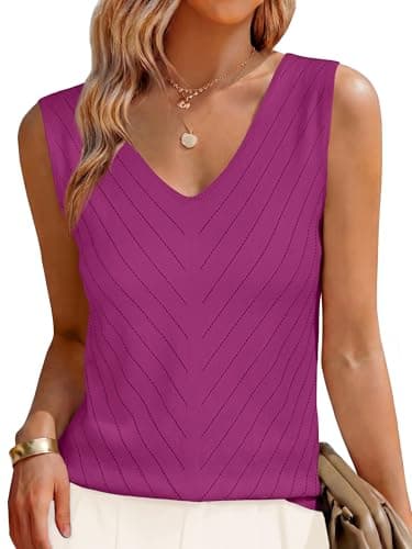 ANRABESS Womens V Neck Tank Tops Sleeveless Knit Summer Sweater Shirts 2026 Trendy Business Casual Dressy Work Outfits Hot Pink XX-Large - Image 1