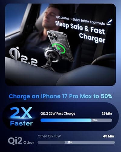 Qi2.2 25W Wireless Car Charger Magnetic Phone Holder Mount for Magsafe with Cooler for Air Vent, Wireless Fast Charger 25W for iPhone 16-17 Series with iOS 26,15W for iPhone 12-15 (Grey) - Thumbnail 6