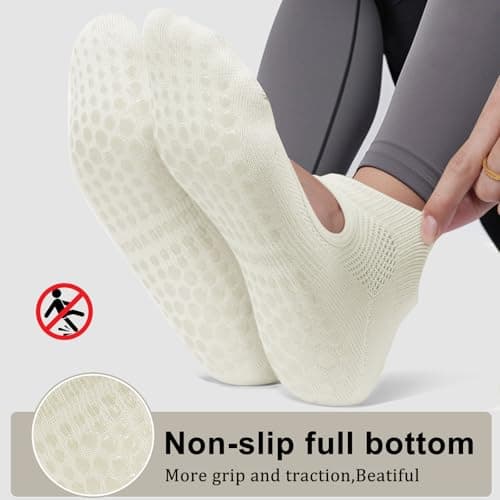AUHUAYAO pilates socks with grips for women yoga socks for women non slip dance socks pure barre socks yoga sets ballet grip socks socks with grips (US, Alpha, One Size, Regular, Regular, 6, white) - Thumbnail 2