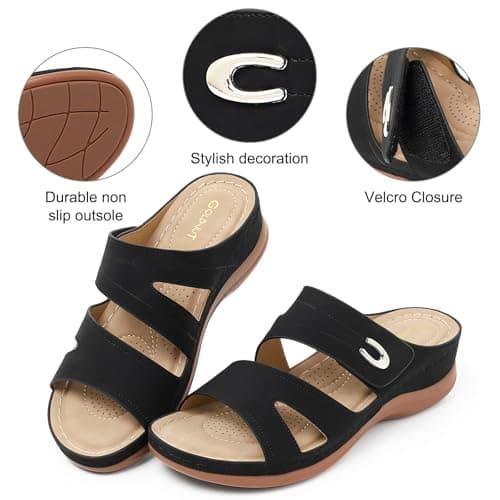 Goldnut Black Wedge Sandals for Women Dressy, Slip On Womens Slide Comfortable Walking Platform Sandals Summer Size 6.5 - Thumbnail 4