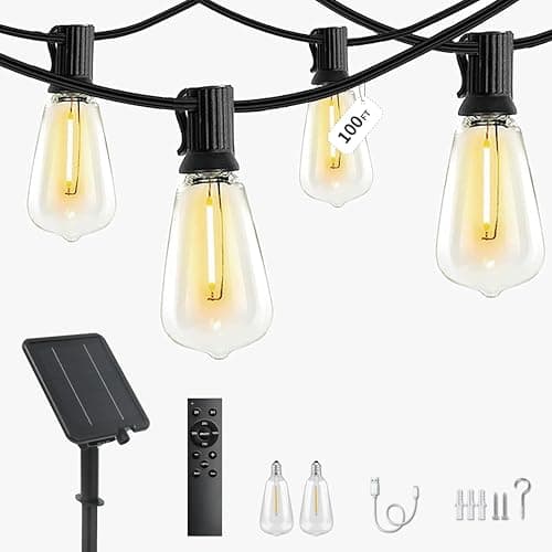 CRLIVOING 100FT Solar String Lights Outdoor Waterproof, 30+2 Shatterproof with Edison Bulbs,Solar Powered Outdoor Lights with Remote, LED String SolarLights for Garden, Backyard, Parties - Image 1