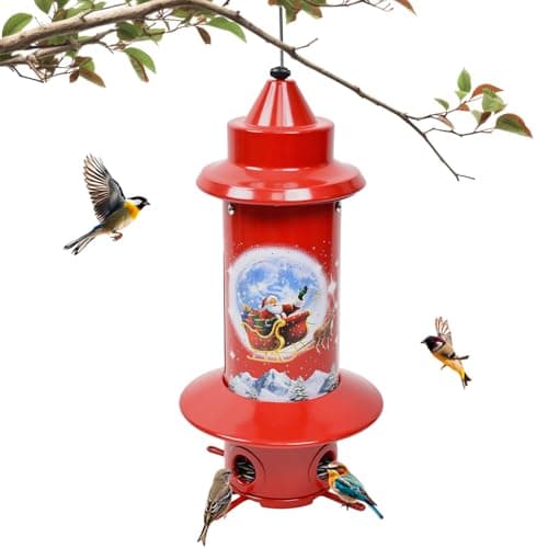 Squirrel Proof Bird Feeders, Long Lasting Bird Feeder for Outdoors, Reliable and Rust Resistant Metal Station for Prevents Squirrels from Stealing Food,5LB Large Capacity,Red - Image 1