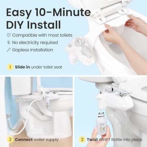 WHIFT 320 Bidet Dual Nozzle, Built-In Deodorizing Spray, Warm Water, Non-Electric Bidet Attachment For Toilet Seat, Easy Slide-In Install, Rear & Feminine Wash, LUXE Bidet (White) - Thumbnail 6