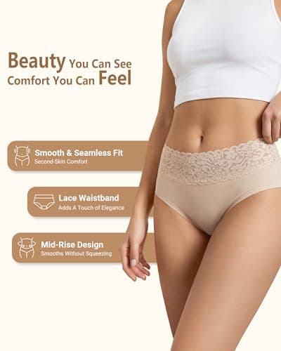 Cevapro Seamless Underwear for Women, Soft Breathable Lace Briefs, Invisible Laser Cut Panties for Women Daily Wear 5 Pack (US, Alpha, Small, Regular, Regular, Multicolor 5) - Thumbnail 4