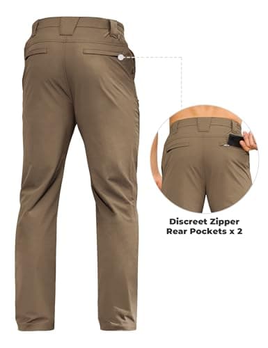 MOURCE Hiking Pants Men Lightweight Quick-Dry - Water Resistant Travel Pants for Men Zipper Pockets, MudKhaki 32L - Thumbnail 4