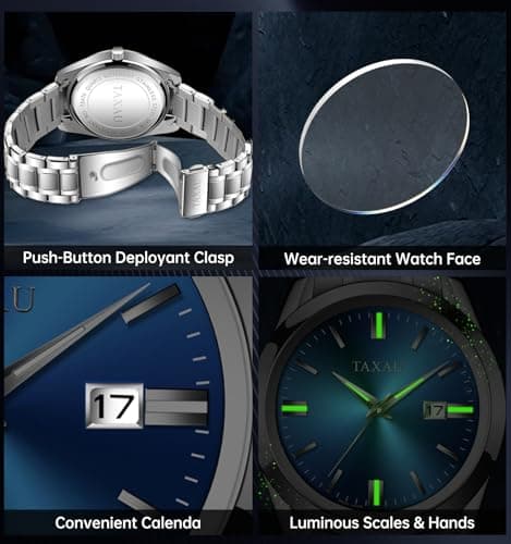 Taxau Mens Watches Stainless Steel Dress Watch Mens Waterproof Watches for Large Wrist Analog Quartz Silver Watch Blue Face Luxury Business Minimalist Date Watch Relojes para Hombres - Thumbnail 3
