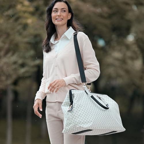 SUNVENO Large Mommy Hospital & Travel Diaper Bag Tote, Weekender Organizer Bag for Mom & Baby with Changing Pad, 2 Pouches & Luggage Sleevet, White Classic - Thumbnail 6