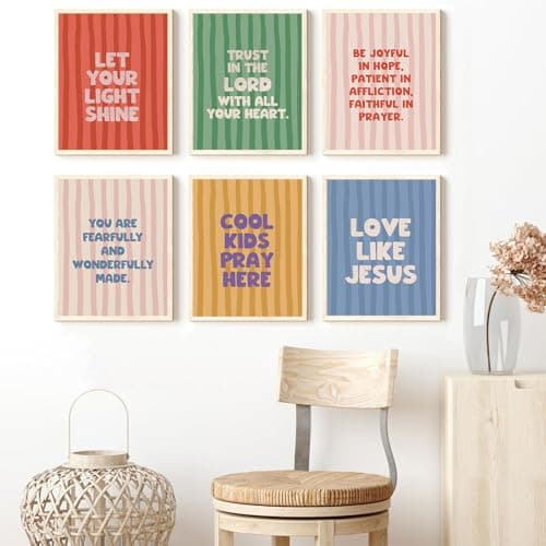 AHYARTLT 6Pcs Christian Bible Verses Wall Art Prints Cute Colorful Kids Scriptures Wall Decor Pictures Religious Inspirational Quotes Posters for Boys Girls Bedroom Decoration Unframed 8x10in - Thumbnail 6