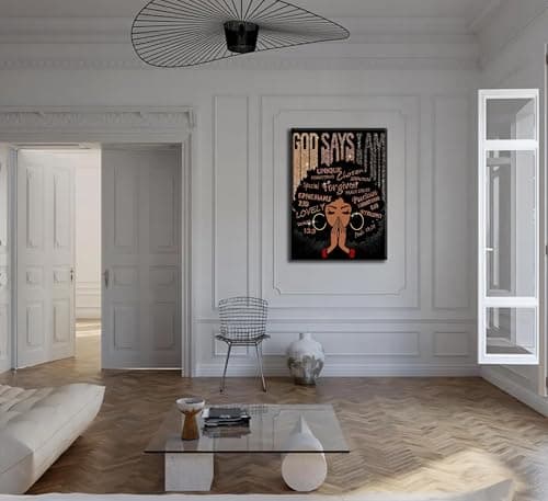 God Says I Am Canvas Wall Art Christian Black Woman Bible 3D Texture Painting Wall Decor Poster Prints Artwork for Bedroom Girl Room Office Apartment Home Decoration - Thumbnail 2