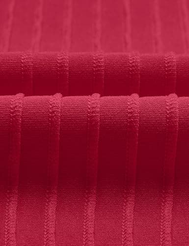 JUSTFASHIONNOW Womens Short Sleeve Blouses Business Casual Tops Crew Neck Basic Tees Textured Work Shirts Cute Office Outfits (Red,L) - Thumbnail 4