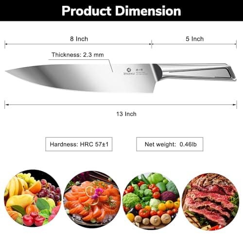 imarku Chef Knife 8 Inch, Ultra Sharp Stainless Steel Kitchen Knife with Ergonomic Handle, Professional Cooking Knife for Meat, Vegetables & Fruits, Rust Resistant Chef’s Knife with Gift Box - Thumbnail 2