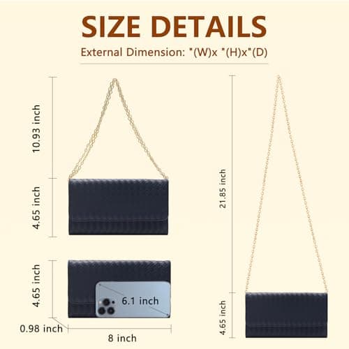 U+U Crossbody Bags for Women, Small Leather Bag with Removable Chain, Card Slots & Phone Pocket - Lightweight Purse Wallet (Navy Blue) - Thumbnail 4