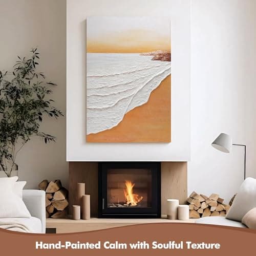 JUHOME Coastal Ocean Sunset Wall Art Hand Painted Textured Canvas 24x36 Abstract Wave Painting for Living Room Bedroom or Entryway Golden Sea Gift Decor Original Artist Designed - Thumbnail 5