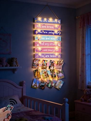 Homecor Pink Hanging Photo Display Wall Decor with 8 Lighting Modes, Printed Inspirational Quotes & Unicorn Butterfly Patterns, Teen Girls Bedroom Decor, Birthday Gift for Teenage Girls - Thumbnail 5