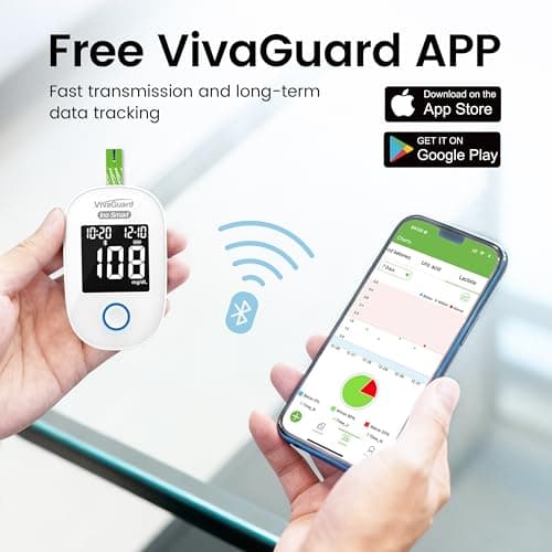 VivaGuard Ino Smart Bluetooth Blood Glucose Monitor Kit with Free App, Rechargeable Backlit Display Blood Sugar Meter with 100 Strips & 100 Lancets, Portable Diabetes Testing Kit for Travel, No Coding - Thumbnail 4