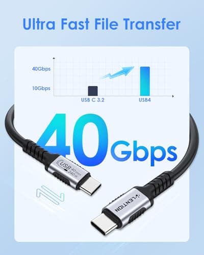 LENTION 2.3FT USB 4.0 Cable for Thunderbolt 4 240W Fast Charging USB C to USB C Cable, 40Gbps Data Transfer, 8K@60Hz Monitor Adapter, Dual 4K@120Hz USB4, for iPhone 17/16/15, MacBook Neo/Pro/Air - Thumbnail 3