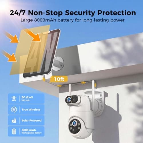 Dual Lens Solar Security Camera Wireless Outdoor – 2.5K HD No Blind Spot with PIR Motion Detection, 360° PTZ, Full Color Night Vision, 5G/2.4GHz WiFi, IP65 Waterproof for Home, Business & Outdoor Use - Thumbnail 5