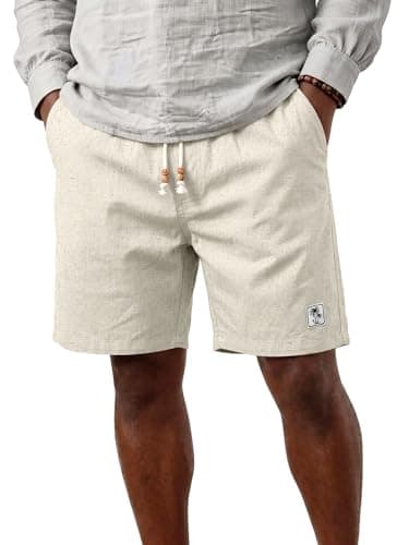JEMLDL Mens Beige Linen Shorts Elastic Waist Drawstring Cotton Linen 7 Inch Casual Summer Beach Vacation Shorts Medium - Image 1
