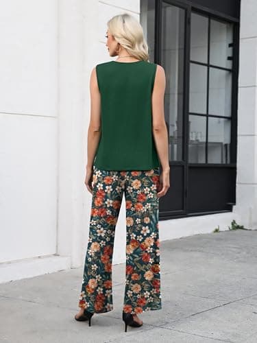 WIHOLL Two Piece Sets for Women Vacation Summer Outfits Beach Vacation Clothes Lounge Sets Casual Fashion Airport Travel Matching Set Clothing Wide Leg Pants Set 2026 Pajamas M - Thumbnail 4