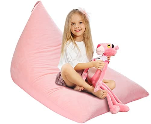 Aubliss Stuffed Animal Storage Bean Bag Chairs Cover, 50"x 35" Extra Large Velvet Bean Bags Chair for Kids & Adults, Ultra Soft Zipper Beanbag Toy Storage for Boys Girls - Pink