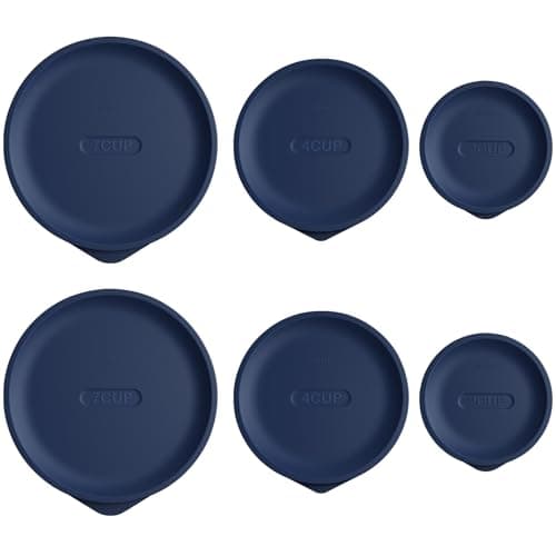 Replacement Lids for Pyrex 7200-PC 2 Cup and 7201-PC 4 Cup and 7402-PC 6/7 Cup, Silicone Round Storage Cover Lid for Anchor Hocking Glass Bowl 6 Pack Dark Blue