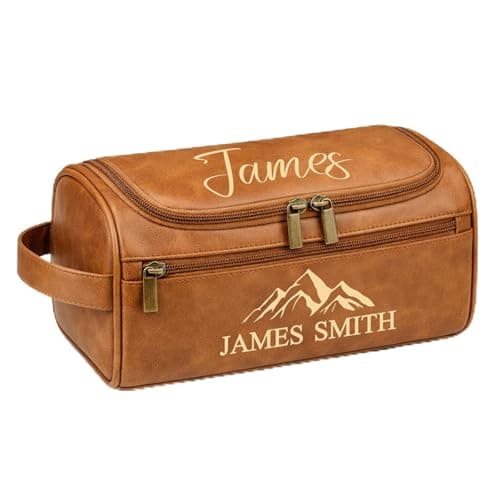 Xpanrous Personalized Travel Toiletry Bag - Hanging Toiletry Bag for Men Water Resistant Leather Shaving Bag with Large Capacity for Travel, Custom Engraving Gift for Husband Dad (Light Brown) - Image 1