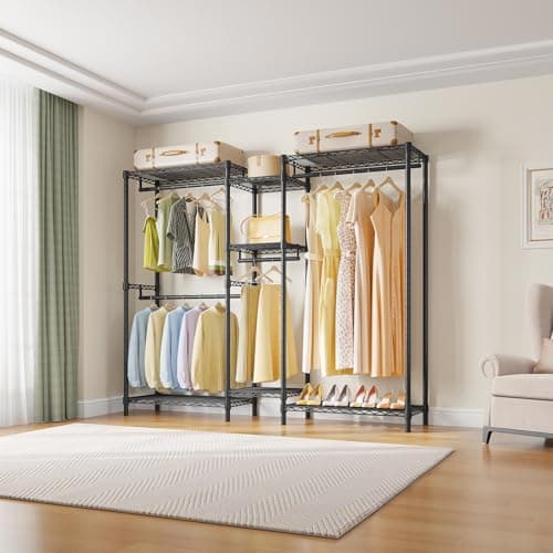 VIPEK Classic V6 Medium Heavy Duty Clothes Rack, 7-Tier Garment Rack with Adjustable Shelves, Portable Closet with 4 Hanging Rods, Space-Saving, 750lbs Capacity, 59.8" L x 14.6" W x 76.4" H, Black - Thumbnail 4
