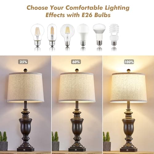 SAIWEYA 27.5" Set of 2 Farmhouse Table Lamps for Bedroom, 3 Way Dimmable Bedside Lamp with 2 USB +AC Outlet Nightstand Lamps for Living Room Resin Rustic Touch Lamps - Thumbnail 2