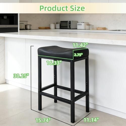 ZYFFHYLAI Set of 2 Backless Bar Stools 30 Inch, Modern Counter Height Stools with Soft Faux Leather Padded Saddle Seat, Heavy Duty 300LB Capacity for Kitchen Island(02black-30 inch) - Thumbnail 2