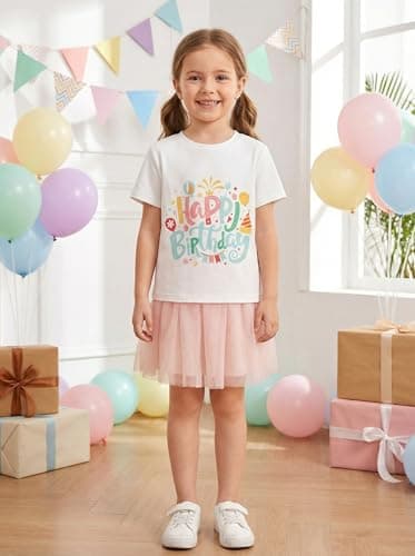 Birthday Girl Shirt for Girls Cute Graphic Tee Short Sleeve Casual Top for Kids Age 5-14 Birthday Party Outfit - Thumbnail 2