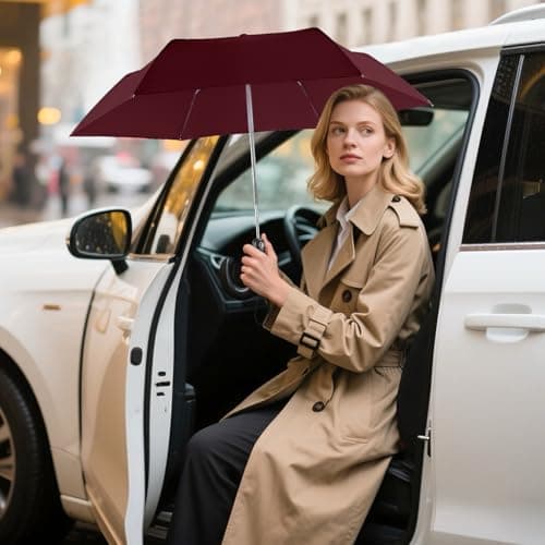 Lejorain Portable Automatic Collapsible Umbrella - Flat Mini Umbrella for Purse Strong Wind Proof Umbrellas for Rain 210T Waterproof - Thumbnail 2