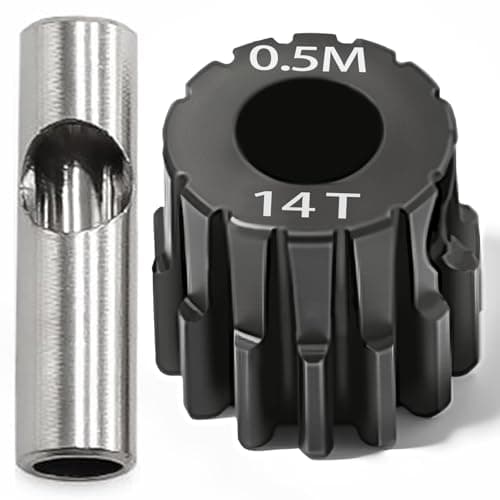 0.5M Pinion Gear 14T Hardened Steel 3.175mm Bore with 2.3mm Adapter, Precision Motor Gear for ARRMA 1/14 Typhon 1/16 Mojave 1/18 Granite, Losi 1/12, 0.5Mod Gear 13T-27T for HOBBYWING Motors