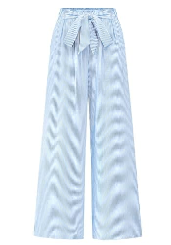 BTFBM Pants for Women 2026 Spring Clothes Striped High Waist Tie Knot Dressy Casual Wide Leg Palazzo Work Trousers Pants(Light Blue, Large) - Image 1