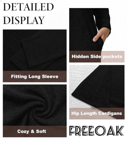 Black Cardigans Sweaters for Women Long Sleeve Lightweight Cozy Open Front Fall Cardigan with Pockets Trendy 2025 - Thumbnail 3