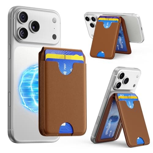 2026 Upgraded for MagSafe Wallet, 5 Card Holder, RFID Blocking, Magnetic Wallet for iPhone with Adjustable Stand, Slim for iPhone 17/16/15/14/13/12 Series, Not for 13/12 Mini, Vegan Leather, Brown - Image 1