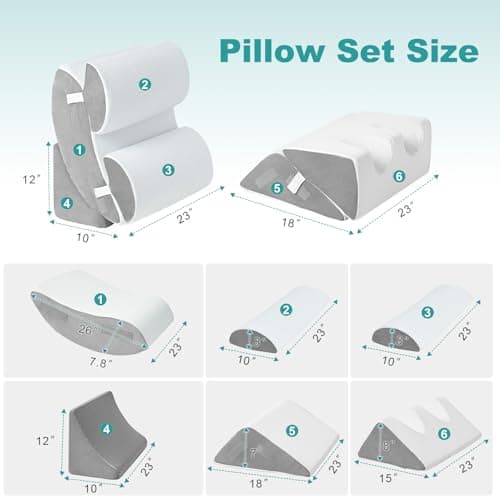 Hansleep Bed Wedge Pillow Set for After Surgery 6PCS, Post Surgery Pillow for Sleep Apnea and Acid Reflux Relief, Adjustable Reading Pillows Back Support with Memory Foam, White, 23" - Thumbnail 2