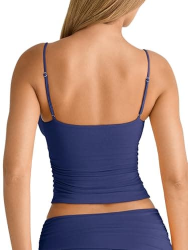 PINKMSTYLE Women Sexy V Neck Tank Top Spaghetti Strap Y2K Going Out Basic Cami Shirt Navy Blue XX-Large - Thumbnail 6