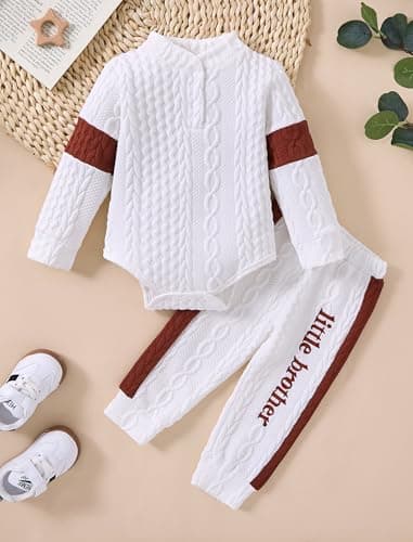 Hihosdor Newborn Boy Outfits Knit Long Sleeve Romper Pants Set Fall Winter Baby Boy Clothes, Brown, 3-6 Months - Thumbnail 5