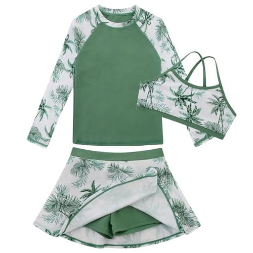 Seanrui Swimsuits for Teens Bathing Suits Size 14-16 Rash Guard for Girls UPF 50 Long Sleeve Swim Shirt Swimsuit White Palm - Thumbnail 6