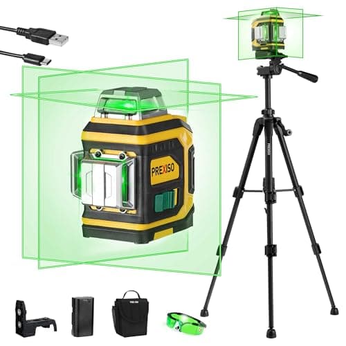 PREXISO Rechargeable 360° Self Leveling Green Laser Level with Tripod, Magnetic Base, Glasses - For Construction, Tile, Home Renovation - Image 1