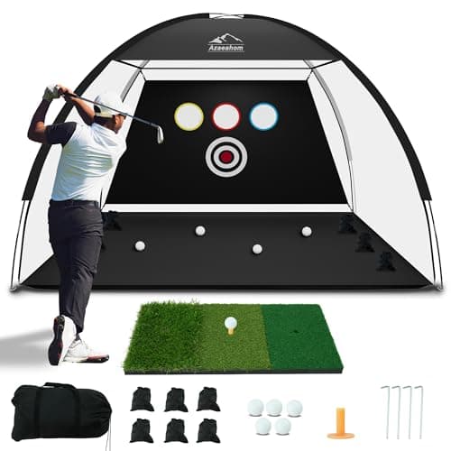 Golf Net, 10x7 Ft Golf Hitting Net with Tri-Turf Mat, Multi-Target Golf Practice Net for Outdoor/Indoor Chipping & Driving, Ideal Gift for Men/Dad/Husband/Golfers - Image 1