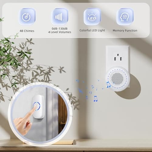 Doorbell Wireless Classroom Doorbell - PHYSEN Door Bells Ringer Chimes Wireless - Operating at 1000ft Range, 48 Ringtones, 4 Volume Levels, LED Flash - Waterproof Wireless Doorbells for Home Kids Room - Thumbnail 2