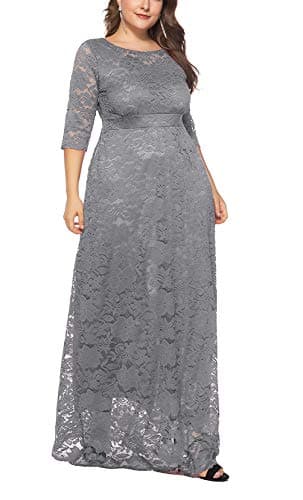 Eternatastic Womens Floral Lace 2/3 Sleeves Maxi Dress Evening Party Long Dress 3XL Gray - Thumbnail 3