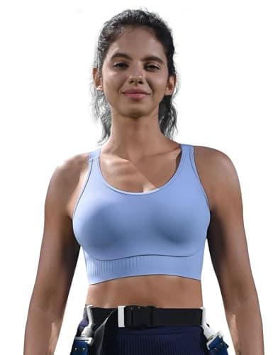 Cordaw Women's High Support Sports Bra, Adjustable Straps & Molded Cups, Racerback Workout Top Blue L - Image 1